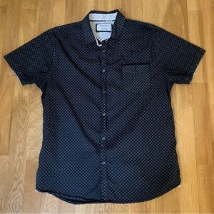 Paperdenim & Cloth Slim Fit Shirt Black White Geometric Short Sleeve Stretch